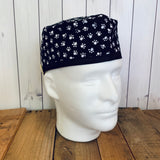 Handmade Buttoned Scrub Caps - Black & White Paw Prints