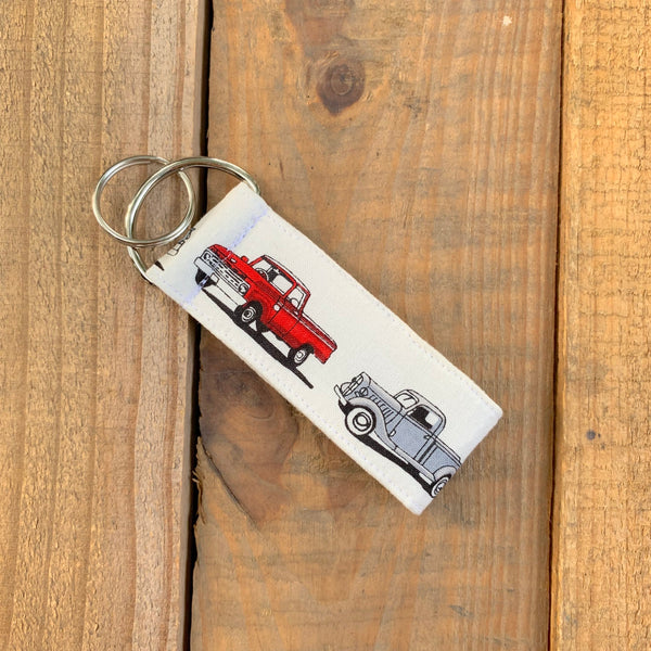 Handmade Key Fob - Retro Truck White