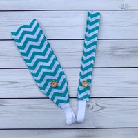 Handmade Buttoned Headbands - Turquoise Chevron